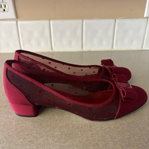 Salvatore Ferragamo Satin Vara Bow Mesh Polka Dot Preppy Luxury Office Heels 7.5 - Picture 5 of 9